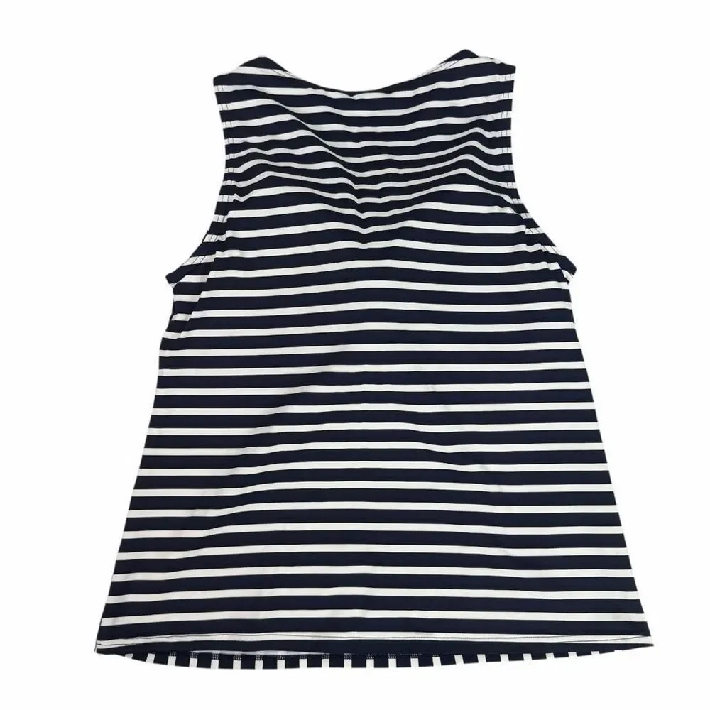 Lands End Womens High Neck Tankini Top size 12P Navy White NEW